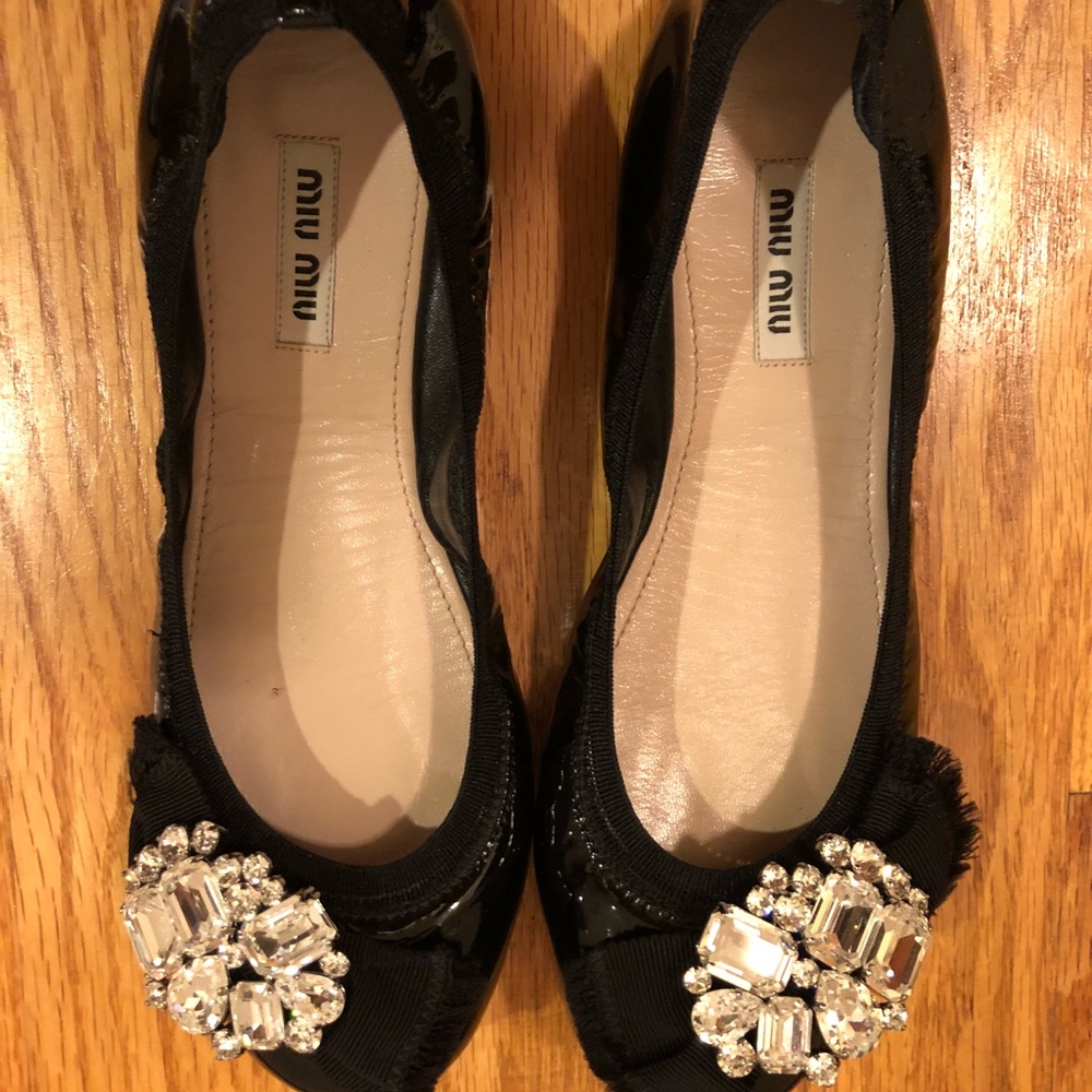 Miu miu black patent crystal Ballet flats